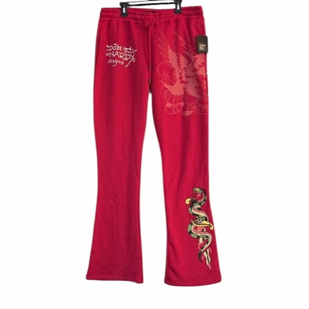 New Ed Hardy Red Graphic Pants S